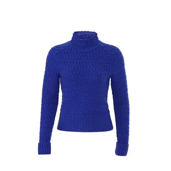 DREYDEN Cobalt Blue Knit 100% Merino Wool High Neck Dyer Sweater Size XS